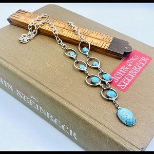 Vintage silver tone turquoise blue y necklace new old stock
